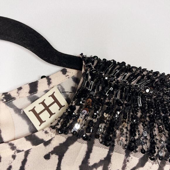 Haute Hippie Small S Silk Zebra Printed Long Sleeve Blouse Sequin Buff Black - Picture 5 of 15